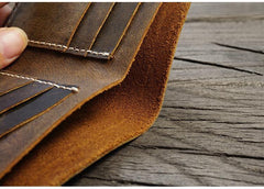 Handmade Brown Leather Mens Billfold Wallets Slim Brown Bifold Small Wallet for Men - iwalletsmen