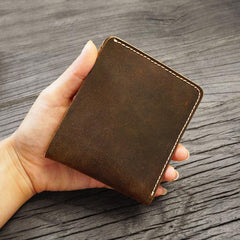 Handmade Brown Leather Mens Billfold Wallets Slim Brown Bifold Small Wallet for Men - iwalletsmen