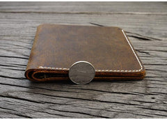 Handmade Brown Leather Mens Billfold Wallet Slim Brown Bifold Small Wallet for Men - iwalletsmen