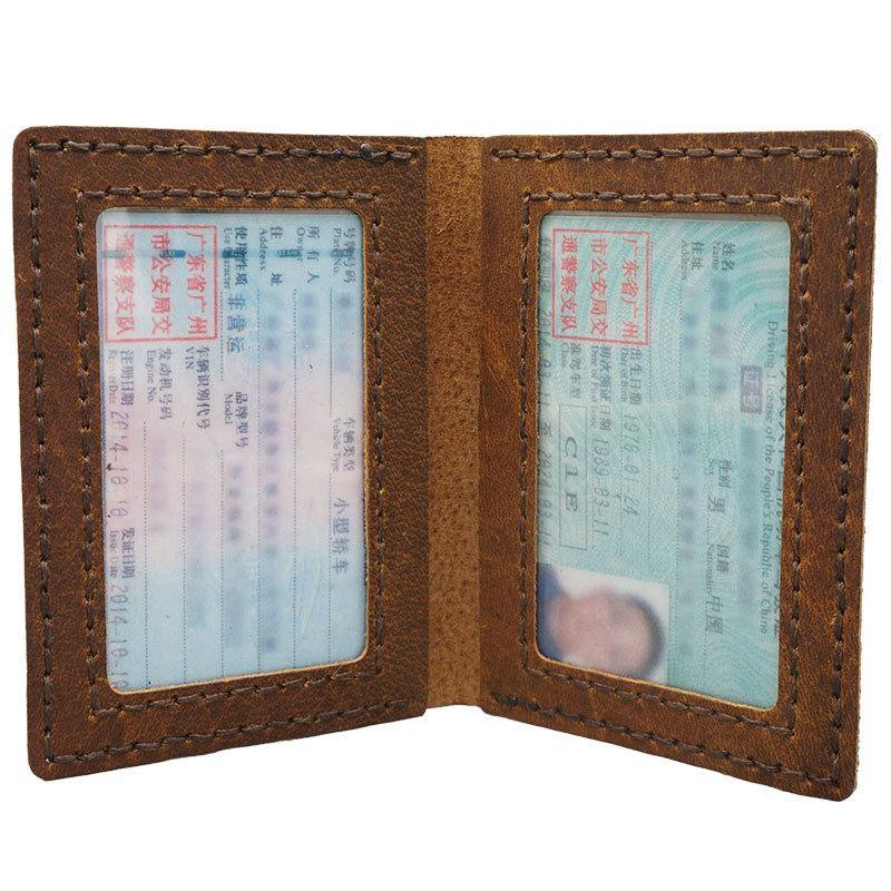 Handmade Brown Leather Mens Slim License Wallets Slim Bifold Card Wallet for Men - iwalletsmen