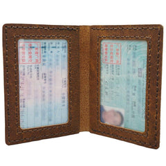 Handmade Brown Leather Mens Slim License Wallets Slim Bifold Card Wallet for Men - iwalletsmen