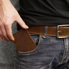 Handmade Brown Leather Mens Slim License Wallets Slim Bifold Card Wallet for Men - iwalletsmen