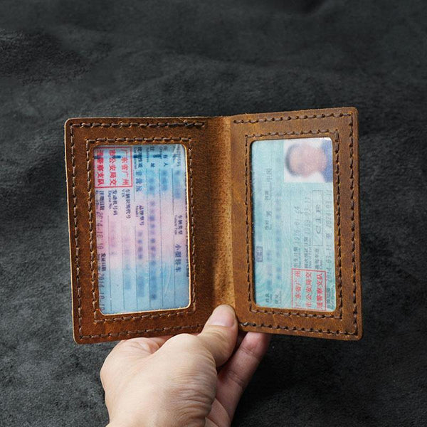 Handmade Brown Leather Mens Slim License Wallets Slim Bifold Card Wallet for Men - iwalletsmen