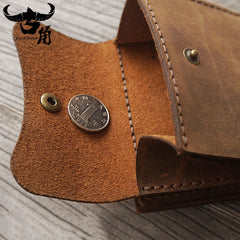 Handmade Coffee Leather Mens Trifold Billfold Wallet With Coin Pocket Brown Small Wallet for Men - iwalletsmen