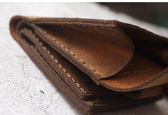 Handmade Coffee Leather Mens Trifold Billfold Wallet With Coin Pocket Brown Small Wallet for Men - iwalletsmen