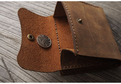 Handmade Coffee Leather Mens Trifold Billfold Wallet With Coin Pocket Brown Small Wallet for Men - iwalletsmen