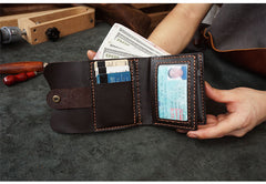 Handmade Brown Leather Mens Trifold Billfold Wallet With Coin Pocket Short Blue Small Wallet for Men - iwalletsmen