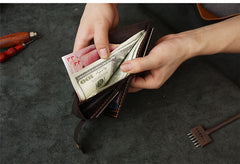 Handmade Brown Leather Mens Trifold Billfold Wallet With Coin Pocket Short Blue Small Wallet for Men - iwalletsmen