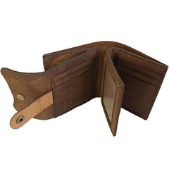 Handmade Coffee Leather Mens Trifold Billfold Wallet With Coin Pocket Brown Small Wallet for Men - iwalletsmen