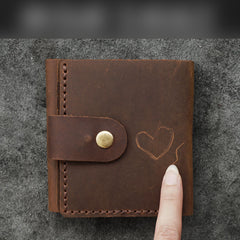 Handmade Coffee Leather Mens Trifold Billfold Wallet With Coin Pocket Brown Small Wallet for Men - iwalletsmen