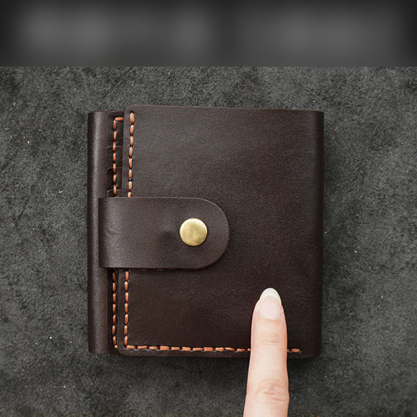 Handmade Coffee Leather Mens Trifold Billfold Wallet With Coin Pocket Brown Small Wallet for Men - iwalletsmen