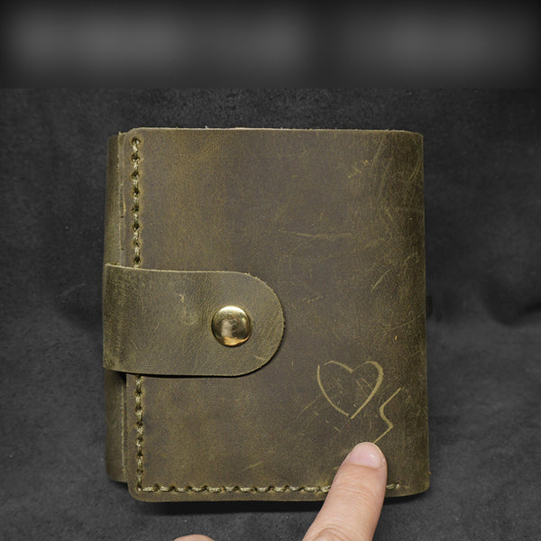 Handmade Green Leather Mens Trifold Billfold Wallet With Coin Pocket Brown Small Wallet for Men - iwalletsmen