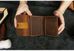 Handmade Coffee Leather Mens Trifold Billfold Wallet With Coin Pocket Brown Small Wallet for Men - iwalletsmen