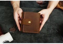 Handmade Coffee Leather Mens Trifold Billfold Wallet With Coin Pocket Brown Small Wallet for Men - iwalletsmen