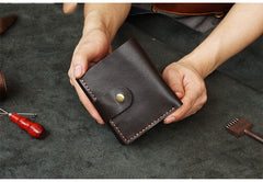 Handmade Blue Leather Mens Trifold Billfold Wallet With Coin Pocket Brown Small Wallet for Men - iwalletsmen