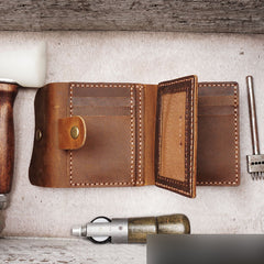 Handmade Coffee Leather Mens Trifold Billfold Wallet With Coin Pocket Brown Small Wallet for Men - iwalletsmen