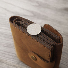 Handmade Coffee Leather Mens Trifold Billfold Wallet With Coin Pocket Brown Small Wallet for Men - iwalletsmen