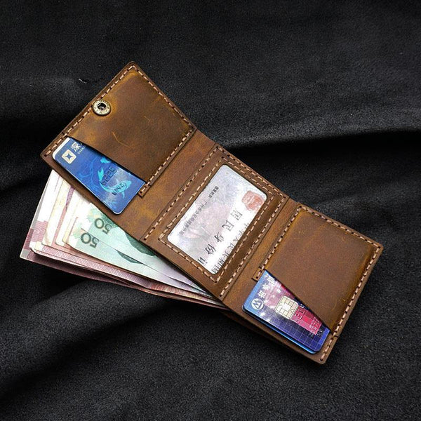 Handmade Brown Leather Mens Trifold Billfold Wallets With Front Pocket Wallet for Men - iwalletsmen