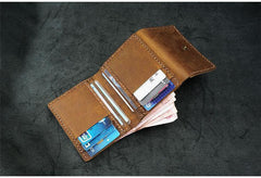 Handmade Brown Leather Mens Trifold Billfold Wallets With License Slot Small Wallet for Men - iwalletsmen
