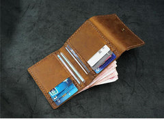 Handmade Brown Leather Mens Trifold Billfold Wallets With License Slot Small Wallet for Men - iwalletsmen