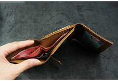 Handmade Brown Leather Mens Trifold Billfold Wallets With License Slot Small Wallet for Men - iwalletsmen