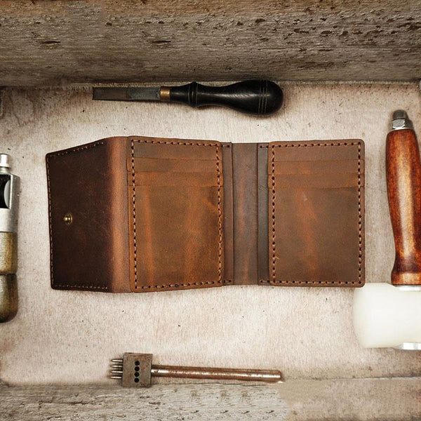 Handmade Brown Leather Mens Trifold Billfold Wallets With License Slot Small Wallet for Men - iwalletsmen