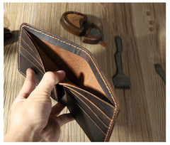 Handmade Coffee Leather Bifold Billfold Personalized Mens Bifold Wallet for Men - iwalletsmen