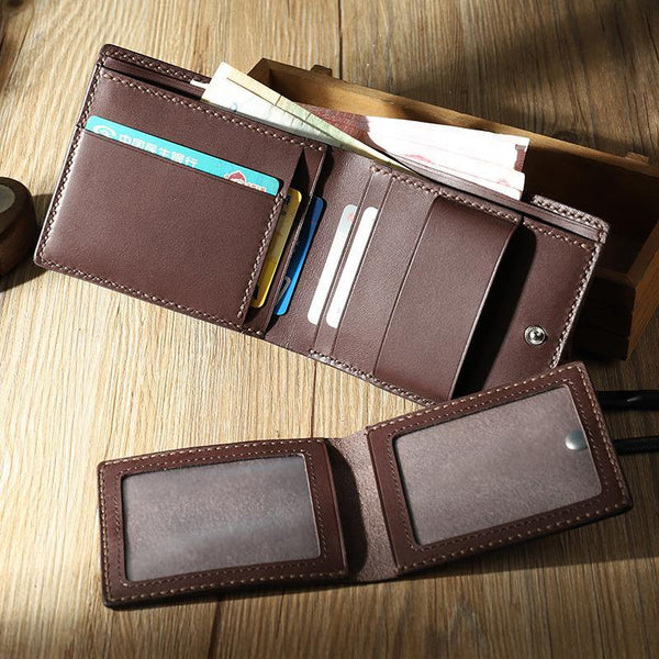 Handmade Coffee Leather Bifold Billfold Wallets Personalized Mens Bifold Wallet for Men - iwalletsmen