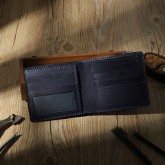 Handmade Blue Leather Billfold Wallets Personalized Mens Contrast Color Wallets for Men - iwalletsmen