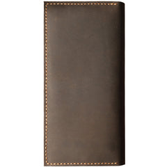 Handmade Coffee Leather Mens Bifold Long Wallets Personalized Black Checkbook Wallet for Men - iwalletsmen