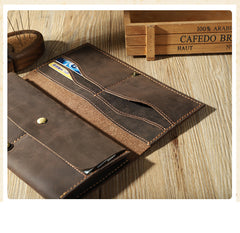 Handmade Coffee Leather Mens Bifold Long Wallets Personalized Black Checkbook Wallet for Men - iwalletsmen