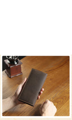 Handmade Coffee Leather Mens Bifold Long Wallets Personalized Black Checkbook Wallet for Men - iwalletsmen