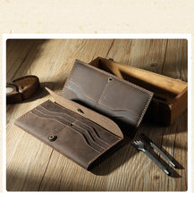 Handmade Coffee Leather Mens Bifold Long Wallets Personalized Black Checkbook Wallet for Men - iwalletsmen