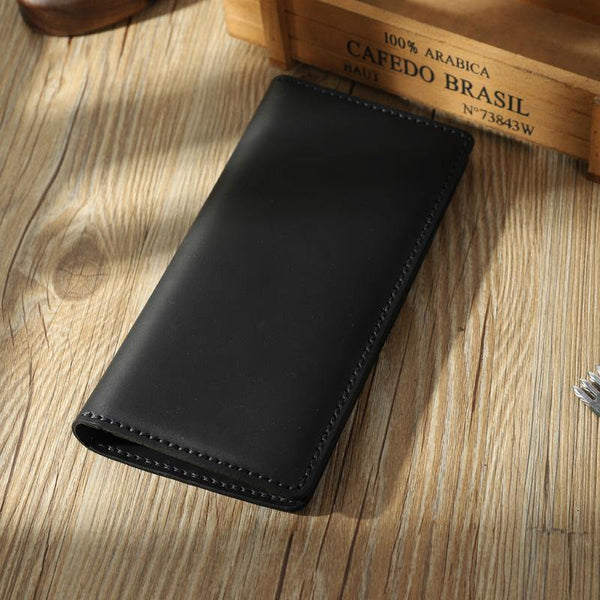 Handmade Black Leather Mens Bifold Long Wallets Personalized Black Checkbook Wallets for Men - iwalletsmen