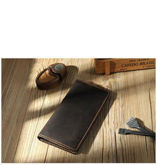 Handmade Coffee Leather Mens Bifold Long Wallets Personalized Coffee Checkbook Wallets for Men - iwalletsmen