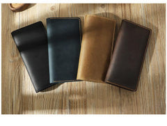 Handmade Coffee Leather Mens Bifold Long Wallets Personalized Coffee Checkbook Wallets for Men - iwalletsmen
