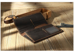 Handmade Black Leather Mens Bifold Long Wallets Personalized Black Checkbook Wallets for Men - iwalletsmen