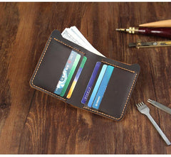 Handmade Coffee Leather Mens Billfold Wallets Personalize Coffee Bifold Small Wallets for Men - iwalletsmen