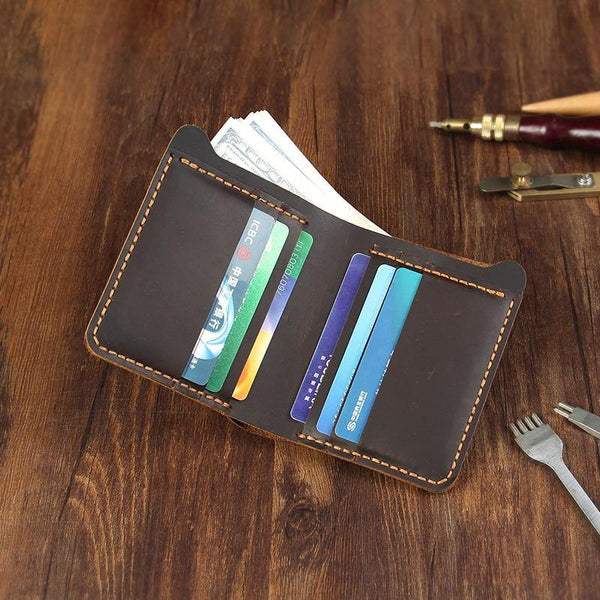 Handmade Coffee Leather Mens Billfold Wallet Personalize Coffee Bifold Small Wallets for Men - iwalletsmen