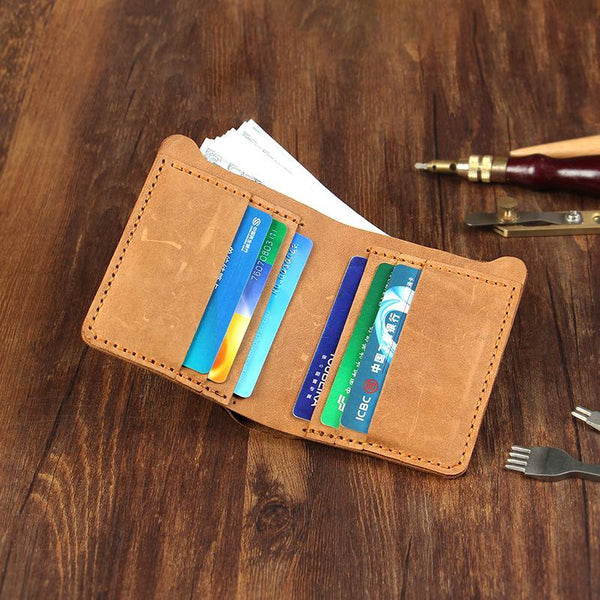 Handmade Tan Leather Mens Billfold Wallet Personalize Tan Bifold Small Wallets for Men - iwalletsmen