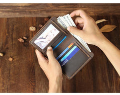 Handmade Coffee Leather Mens Billfold Wallet Personalize Coffee Bifold Small Wallets for Men - iwalletsmen