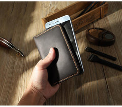 Handmade Black Leather Mens Card Holders Wallet Personalized Bifold Card Wallets for Men - iwalletsmen