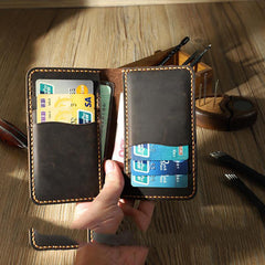 Handmade Coffee Leather Mens Card Holders Wallet Personalized Bifold Card Wallets for Men - iwalletsmen