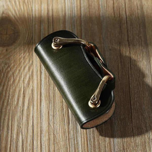 Handmade Green Leather Mens Keys Holder Keys Wallet Car Key Holders Green Key Pouch for Men - iwalletsmen