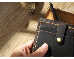 Handmade Blue Leather Mens Slim Front Pocket Wallet Personalized Slim Card Wallets for Men - iwalletsmen
