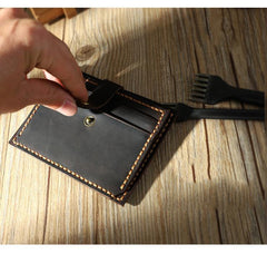 Handmade Blue Leather Mens Slim Front Pocket Wallet Personalized Slim Card Wallets for Men - iwalletsmen