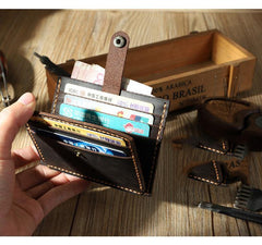 Handmade Black Leather Mens Slim Front Pocket Wallet Personalized Slim Card Wallets for Men - iwalletsmen