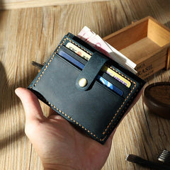 Handmade Black Leather Mens Slim Front Pocket Wallet Personalized Slim Card Wallets for Men - iwalletsmen