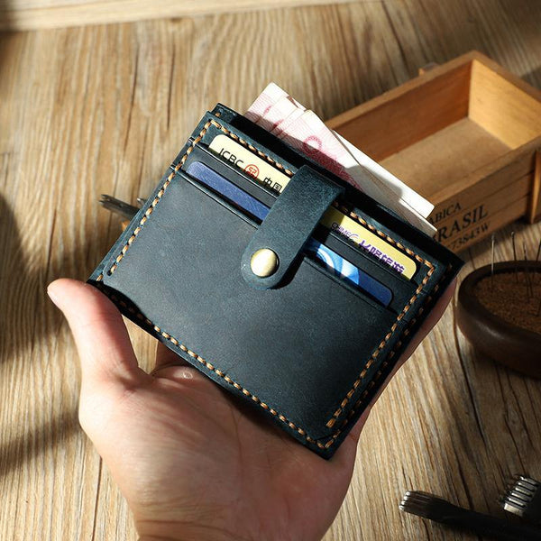 Handmade Blue Leather Mens Slim Front Pocket Wallet Personalized Slim Card Wallets for Men - iwalletsmen