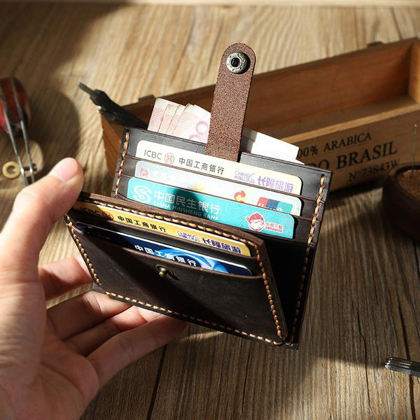 Handmade Coffee Leather Mens Slim Front Pocket Wallet Personalized Slim Card Wallets for Men - iwalletsmen